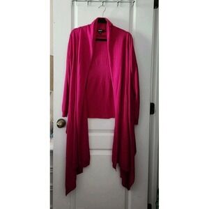 DKNY Women's Fuschia Cozy Strech Wrap Open Front Cardigan Silk Cashmere Size M/L